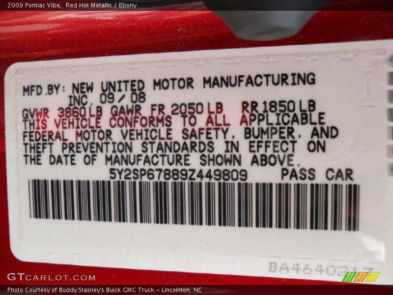 Red Hot Metallic / Ebony 2009 Pontiac Vibe