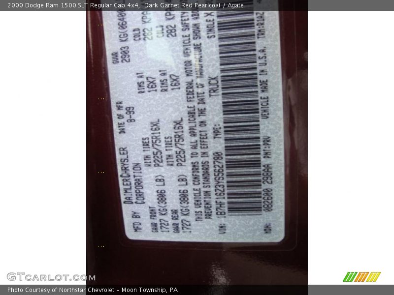 Dark Garnet Red Pearlcoat / Agate 2000 Dodge Ram 1500 SLT Regular Cab 4x4