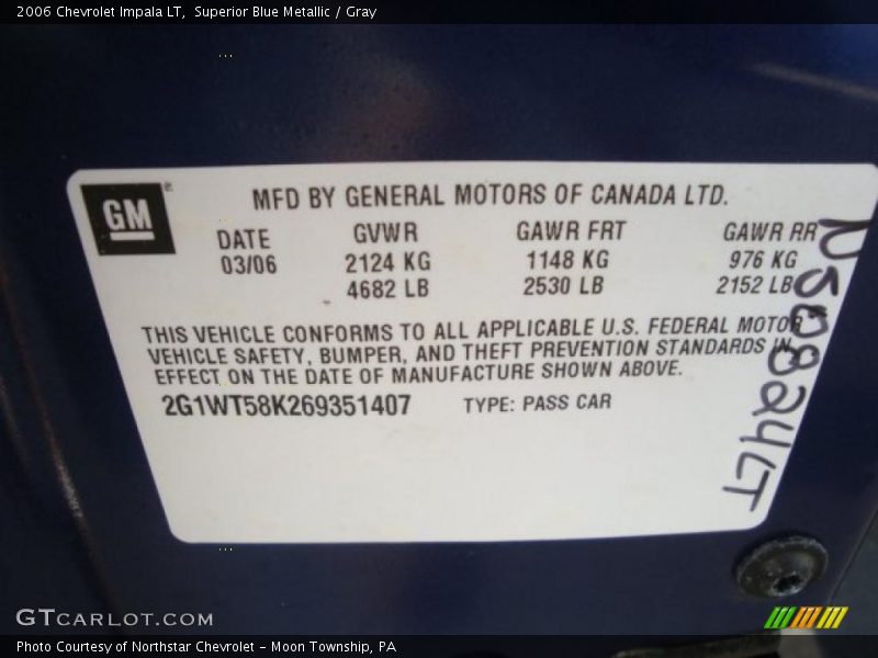 Superior Blue Metallic / Gray 2006 Chevrolet Impala LT