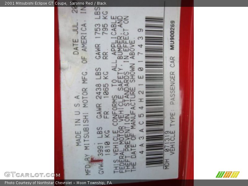 Saronno Red / Black 2001 Mitsubishi Eclipse GT Coupe