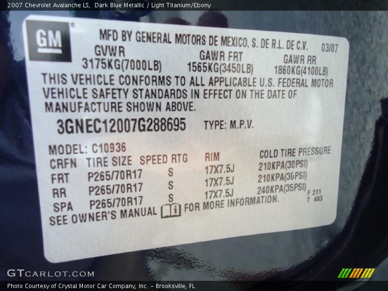 Dark Blue Metallic / Light Titanium/Ebony 2007 Chevrolet Avalanche LS