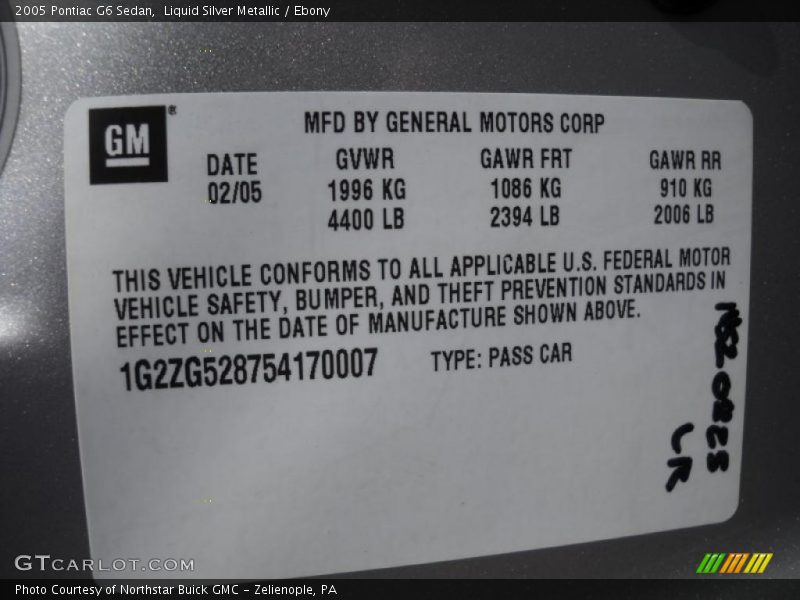 Liquid Silver Metallic / Ebony 2005 Pontiac G6 Sedan