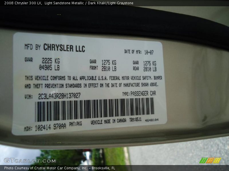 Light Sandstone Metallic / Dark Khaki/Light Graystone 2008 Chrysler 300 LX