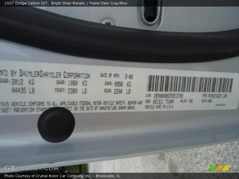 Bright Silver Metallic / Pastel Slate Gray/Blue 2007 Dodge Caliber SXT
