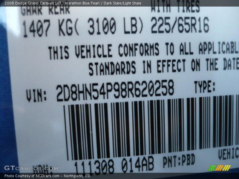 Marathon Blue Pearl / Dark Slate/Light Shale 2008 Dodge Grand Caravan SXT