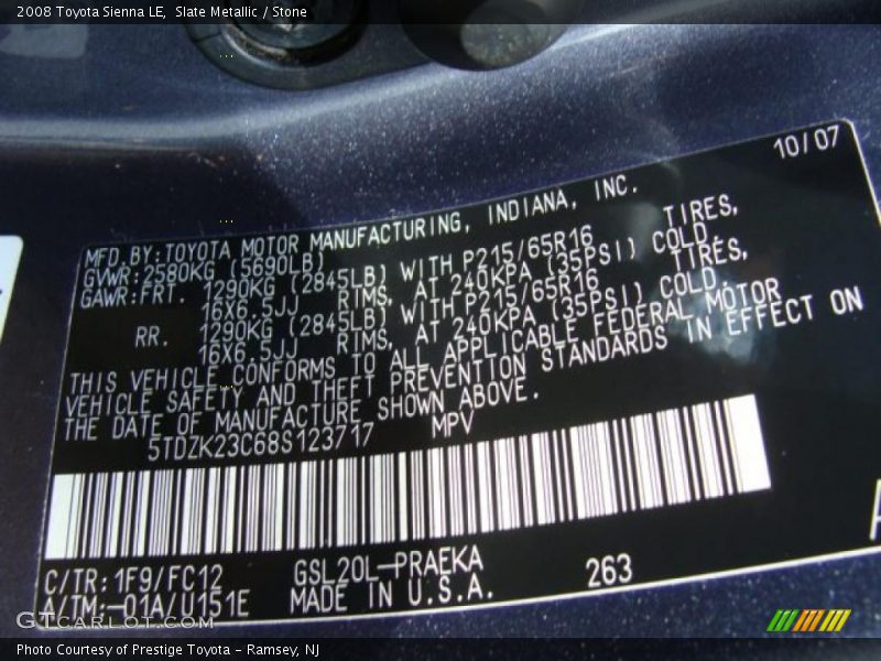 Slate Metallic / Stone 2008 Toyota Sienna LE