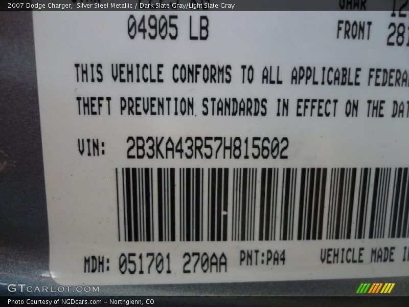 Silver Steel Metallic / Dark Slate Gray/Light Slate Gray 2007 Dodge Charger