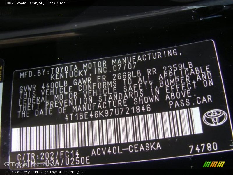 Black / Ash 2007 Toyota Camry SE