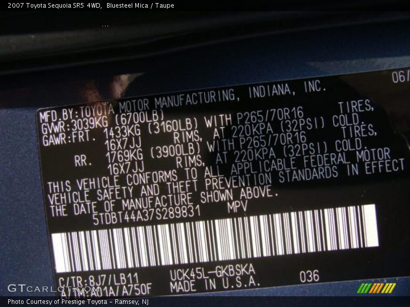 Bluesteel Mica / Taupe 2007 Toyota Sequoia SR5 4WD