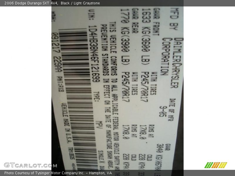 Black / Light Graystone 2006 Dodge Durango SXT 4x4
