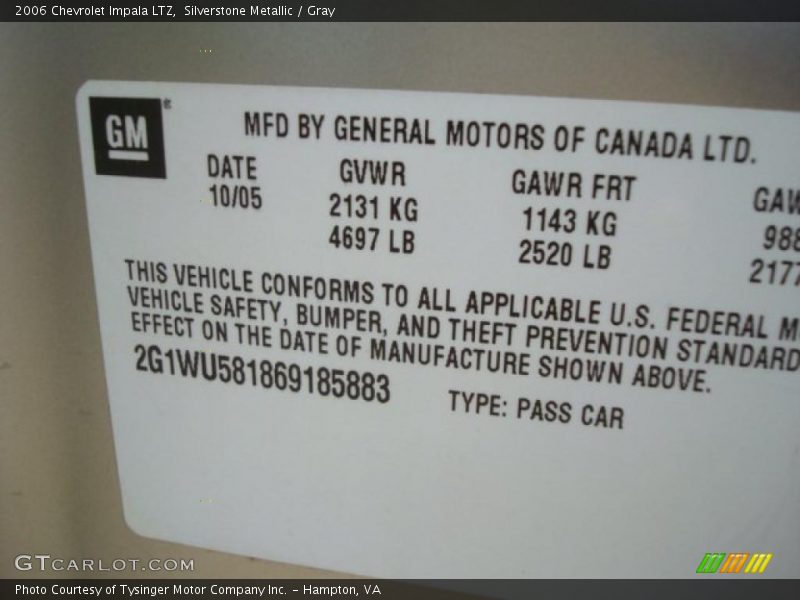 Silverstone Metallic / Gray 2006 Chevrolet Impala LTZ