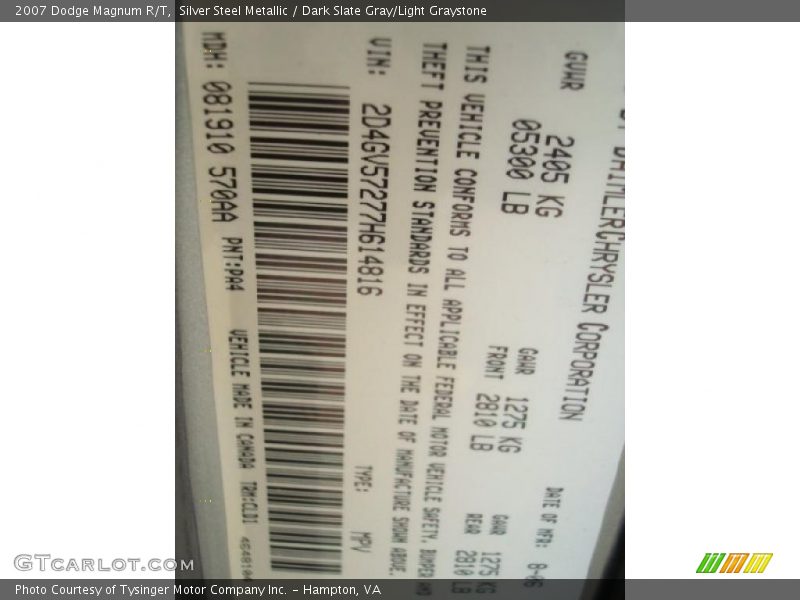 Silver Steel Metallic / Dark Slate Gray/Light Graystone 2007 Dodge Magnum R/T