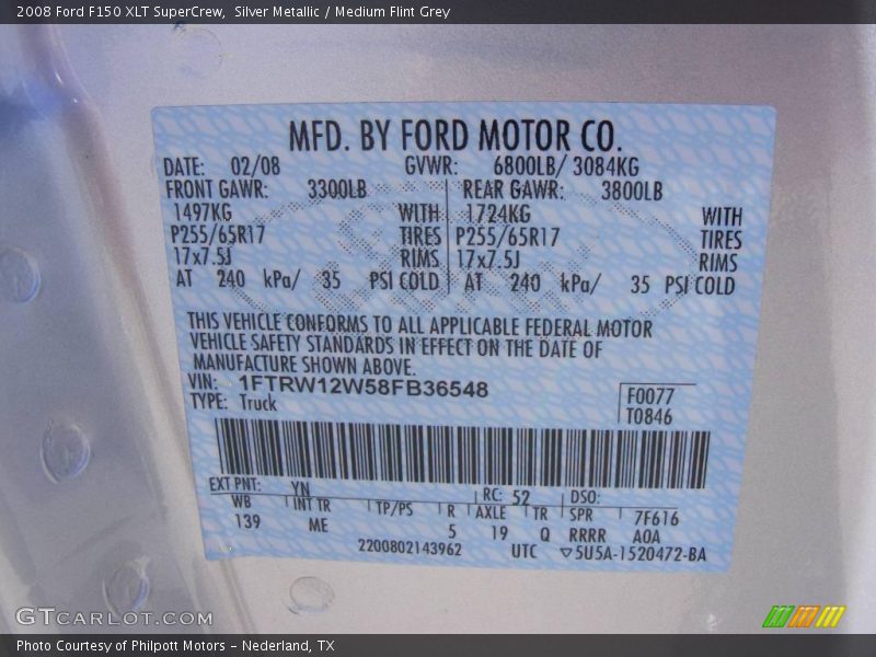 Silver Metallic / Medium Flint Grey 2008 Ford F150 XLT SuperCrew