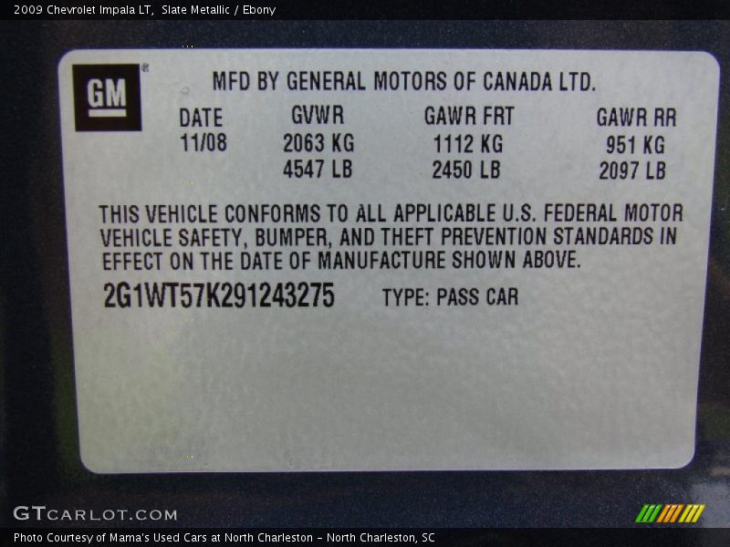 Slate Metallic / Ebony 2009 Chevrolet Impala LT