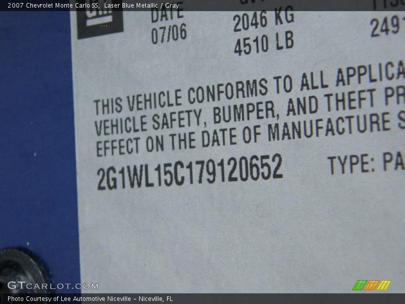 Laser Blue Metallic / Gray 2007 Chevrolet Monte Carlo SS