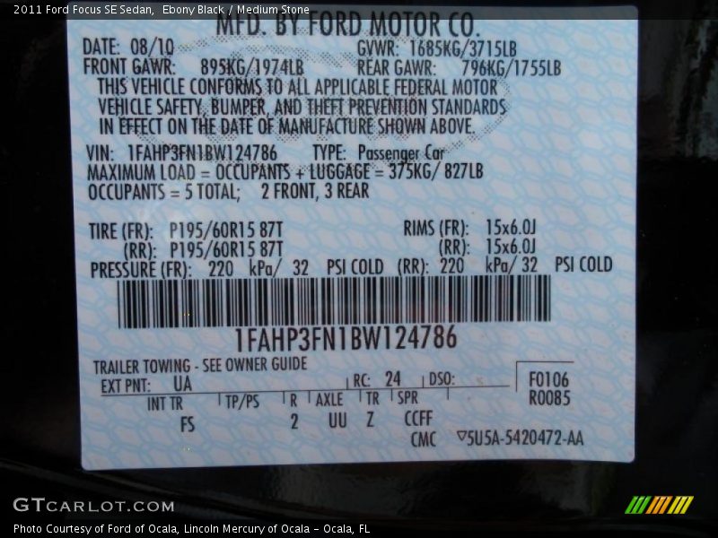 Ebony Black / Medium Stone 2011 Ford Focus SE Sedan