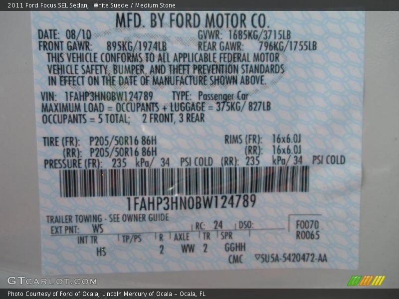White Suede / Medium Stone 2011 Ford Focus SEL Sedan