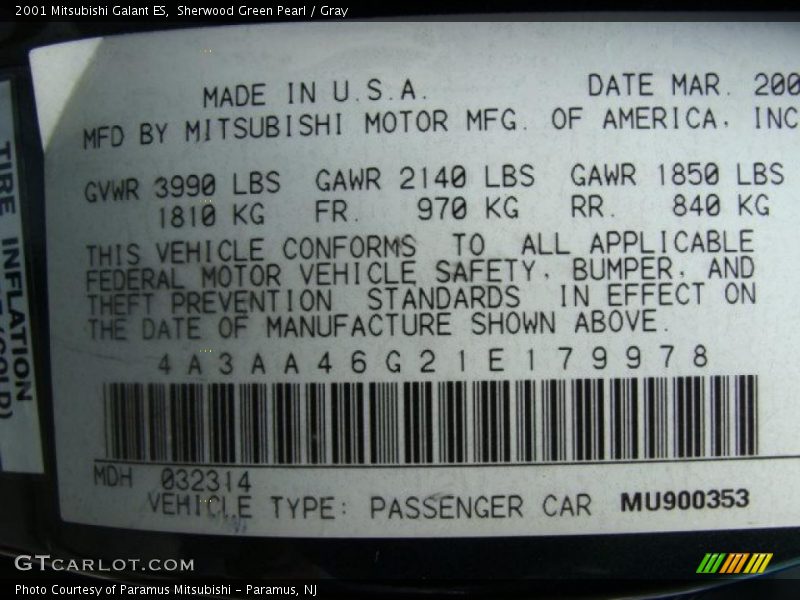 Sherwood Green Pearl / Gray 2001 Mitsubishi Galant ES