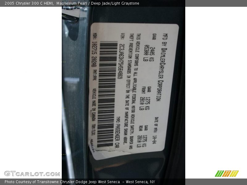 Magnesium Pearl / Deep Jade/Light Graystone 2005 Chrysler 300 C HEMI