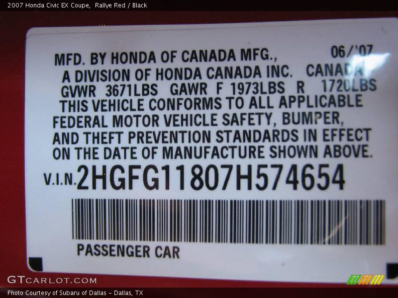 Rallye Red / Black 2007 Honda Civic EX Coupe