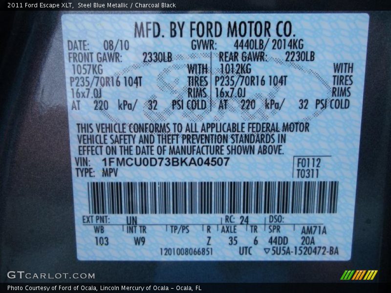 Steel Blue Metallic / Charcoal Black 2011 Ford Escape XLT