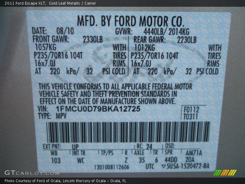 Gold Leaf Metallic / Camel 2011 Ford Escape XLT