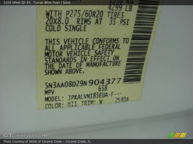 Tuscan White Pearl / Stone 2009 Infiniti QX 56