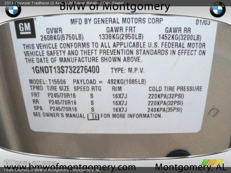 Light Pewter Metallic / Dark Pewter 2003 Chevrolet TrailBlazer LS 4x4