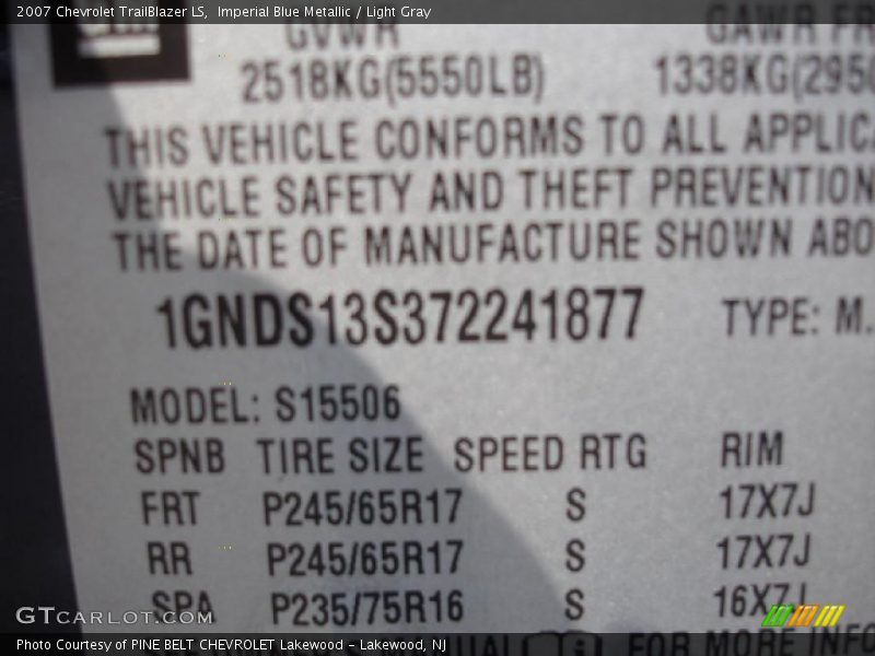 Imperial Blue Metallic / Light Gray 2007 Chevrolet TrailBlazer LS