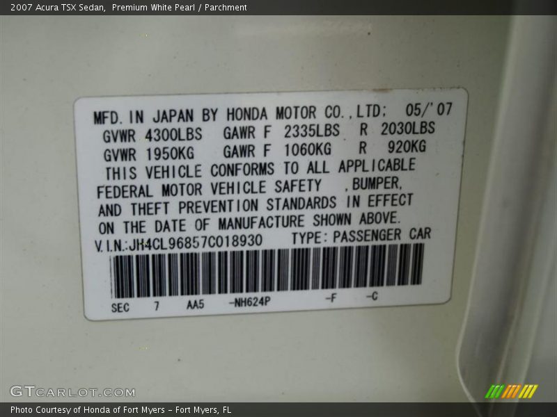 Premium White Pearl / Parchment 2007 Acura TSX Sedan