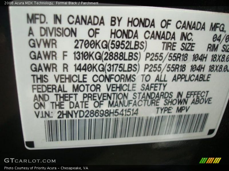Formal Black / Parchment 2008 Acura MDX Technology