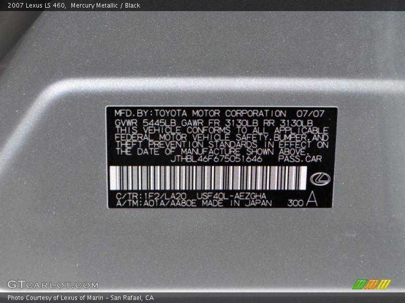 Mercury Metallic / Black 2007 Lexus LS 460