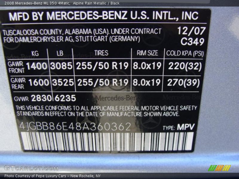 Alpine Rain Metallic / Black 2008 Mercedes-Benz ML 350 4Matic