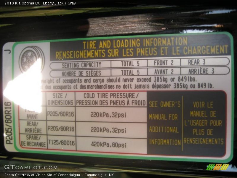 Ebony Black / Gray 2010 Kia Optima LX