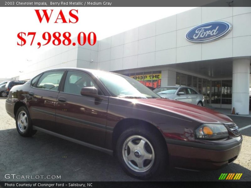 Berry Red Metallic / Medium Gray 2003 Chevrolet Impala