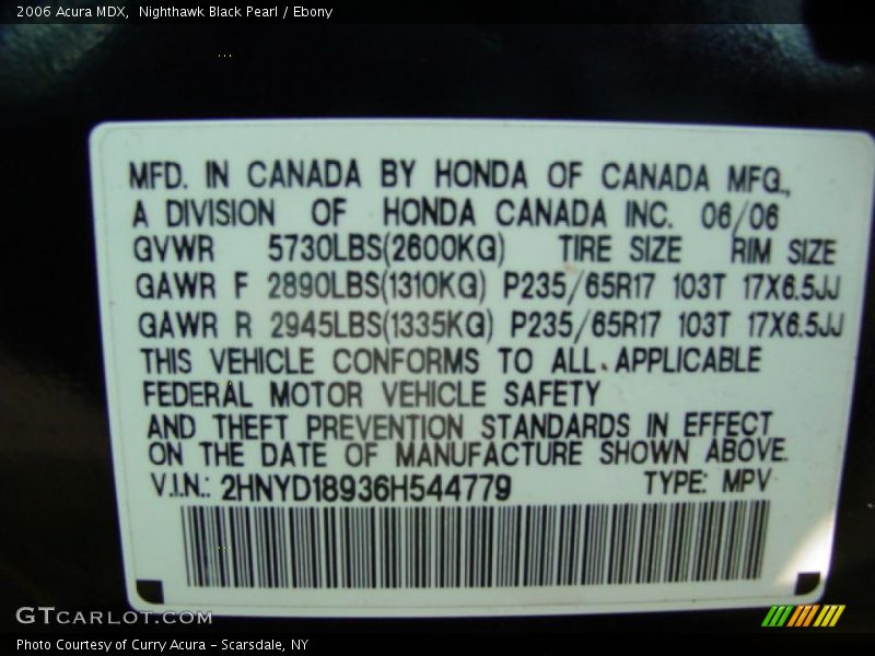 Nighthawk Black Pearl / Ebony 2006 Acura MDX