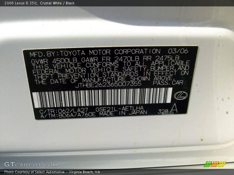 Crystal White / Black 2006 Lexus IS 350