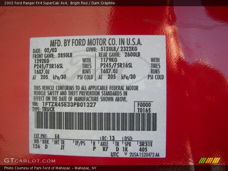 Bright Red / Dark Graphite 2003 Ford Ranger FX4 SuperCab 4x4