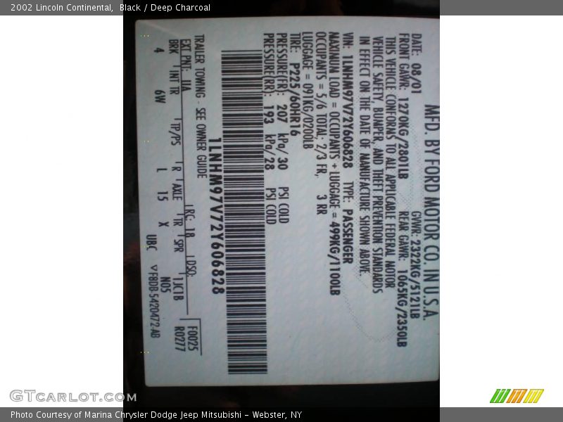 Black / Deep Charcoal 2002 Lincoln Continental