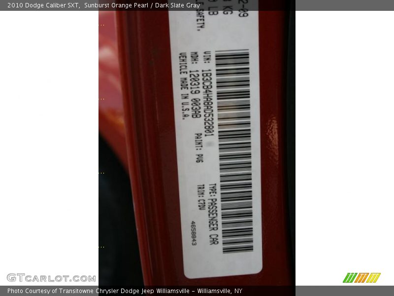 Sunburst Orange Pearl / Dark Slate Gray 2010 Dodge Caliber SXT