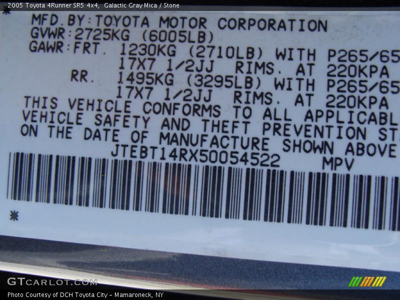 Galactic Gray Mica / Stone 2005 Toyota 4Runner SR5 4x4