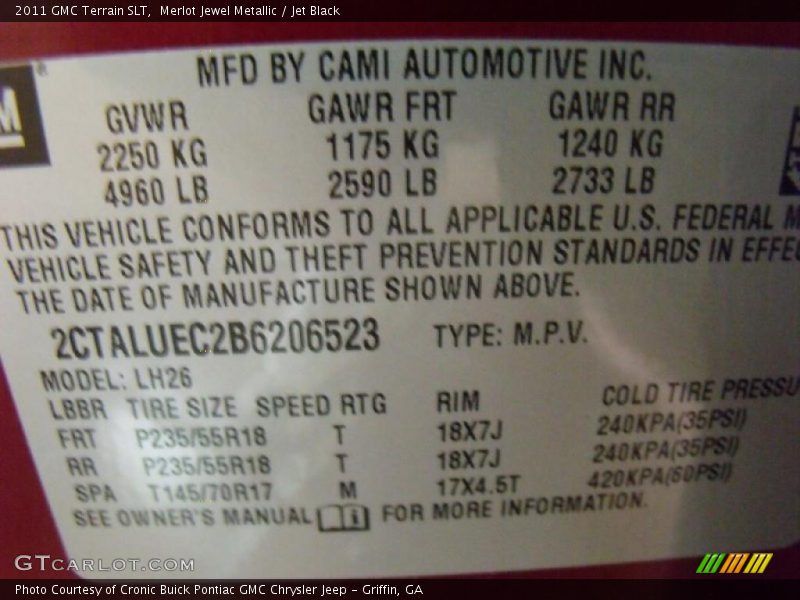 Merlot Jewel Metallic / Jet Black 2011 GMC Terrain SLT