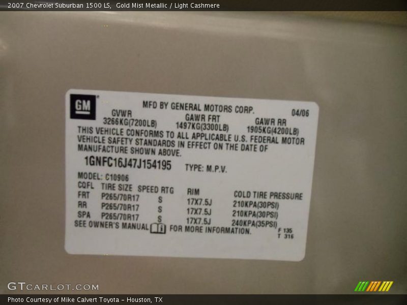 Gold Mist Metallic / Light Cashmere 2007 Chevrolet Suburban 1500 LS