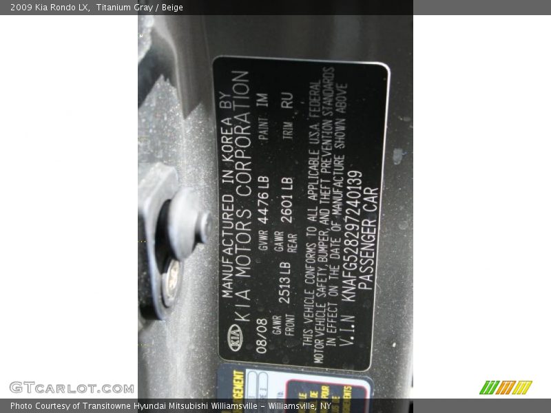 Titanium Gray / Beige 2009 Kia Rondo LX