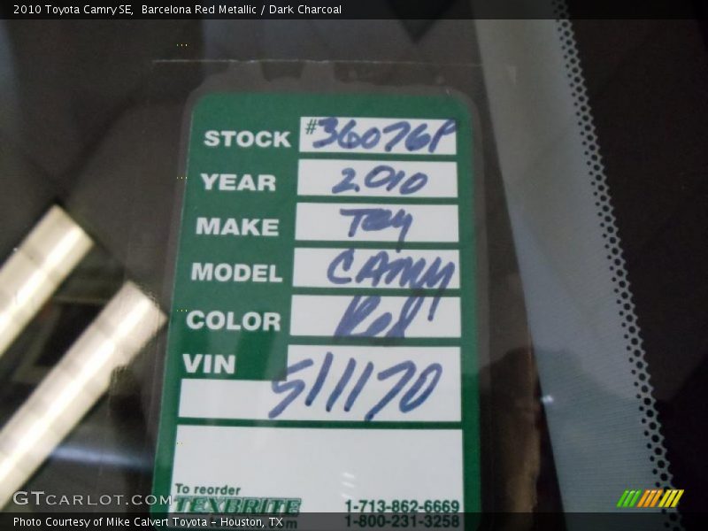 Barcelona Red Metallic / Dark Charcoal 2010 Toyota Camry SE