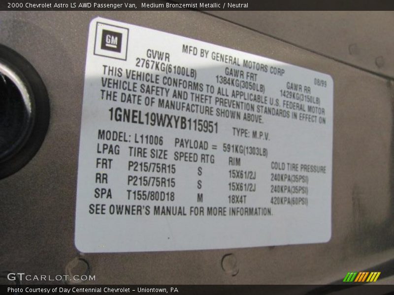 Medium Bronzemist Metallic / Neutral 2000 Chevrolet Astro LS AWD Passenger Van