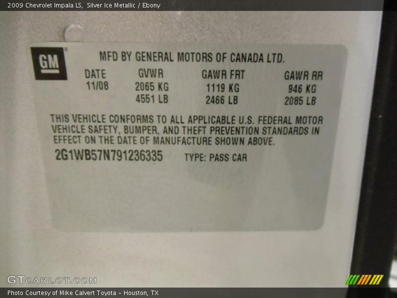 Silver Ice Metallic / Ebony 2009 Chevrolet Impala LS