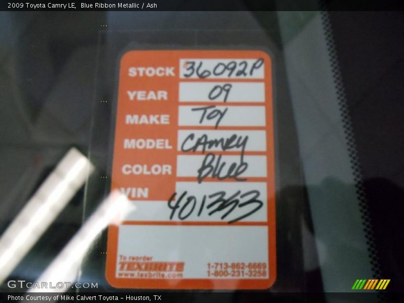 Blue Ribbon Metallic / Ash 2009 Toyota Camry LE