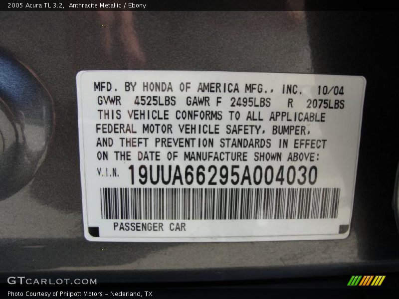 Anthracite Metallic / Ebony 2005 Acura TL 3.2