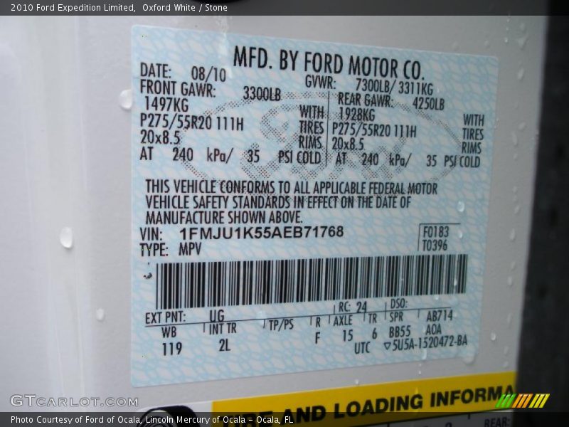 Oxford White / Stone 2010 Ford Expedition Limited